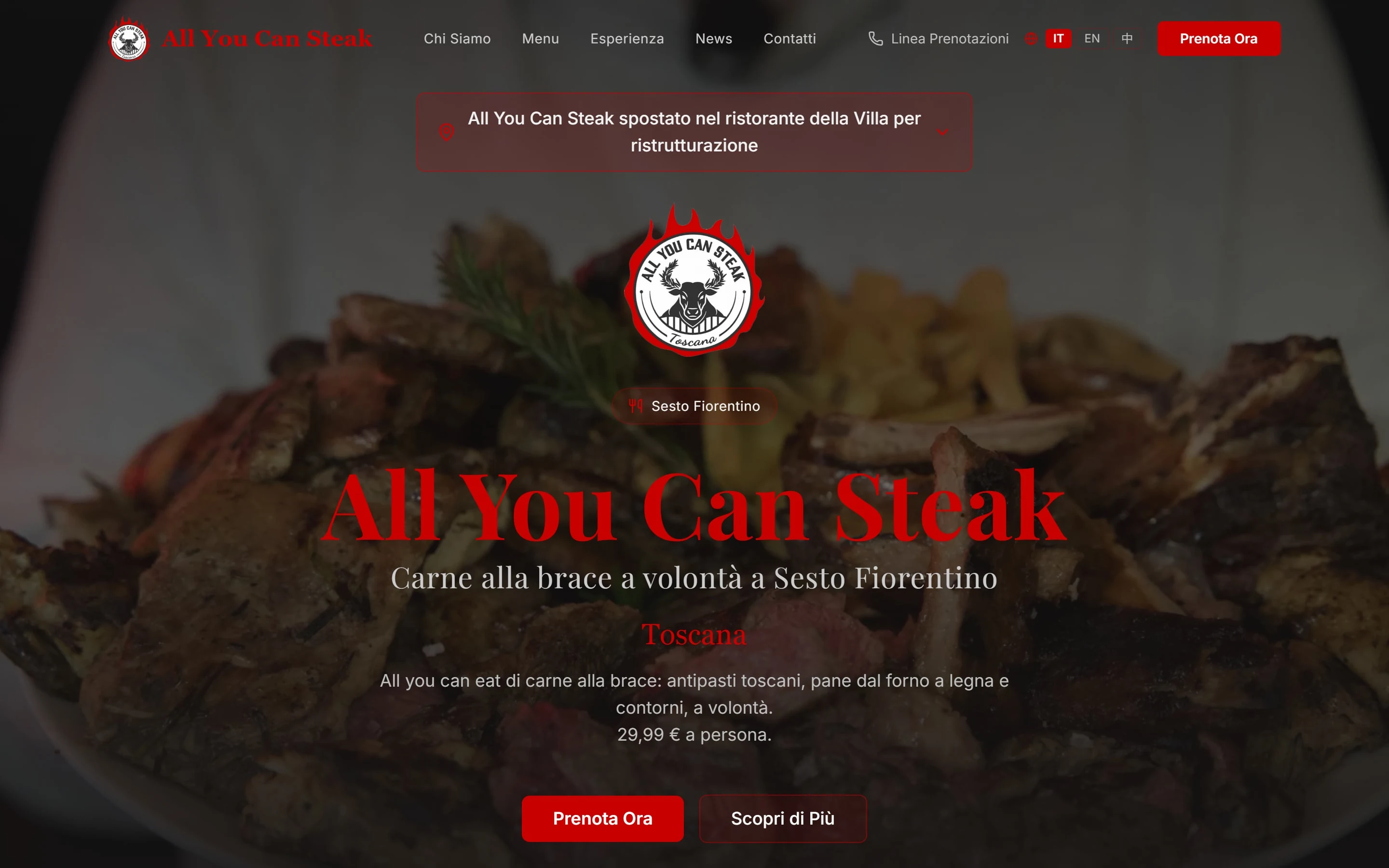 All You Can Steak: a página inicial no computador