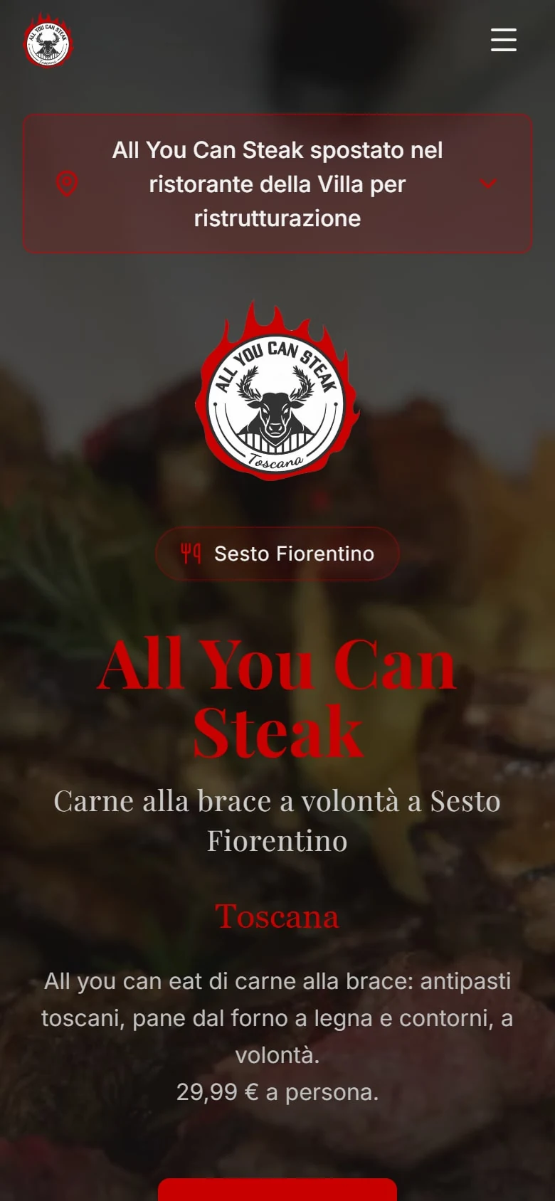 All You Can Steak: a página inicial no telemóvel