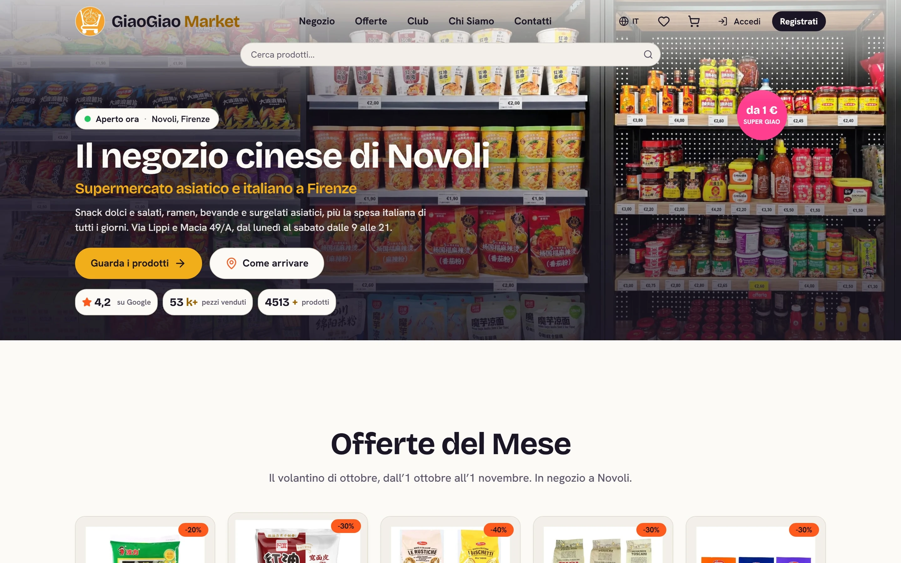 GiaoGiao Market: a página inicial no computador